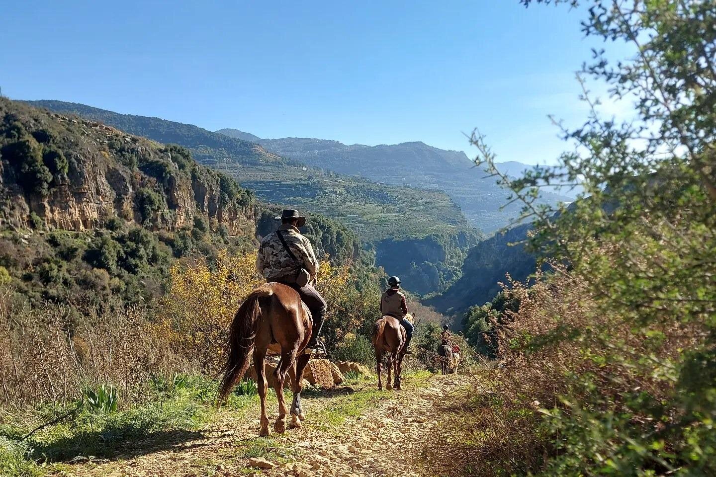 Riders on a trail in the Shouf mountains